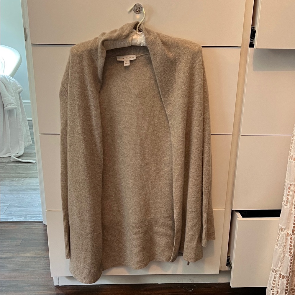 White + Warren Open-Front Cardigan in Taupe
